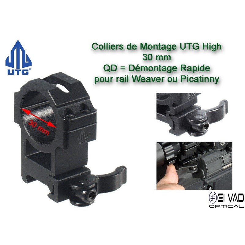 Colliers UTG High QD pour lunette - 30 mm pour rail Weaver (21mm)