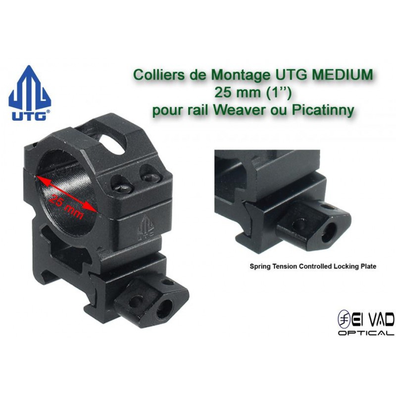 Colliers UTG Medium pour lunette - 25mm pour rail Weaver (21mm)