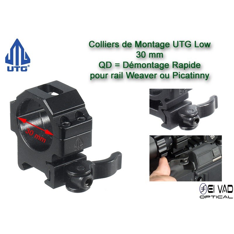 Colliers UTG Low QD pour lunette - 30 mm pour rail Weaver (21 mm)