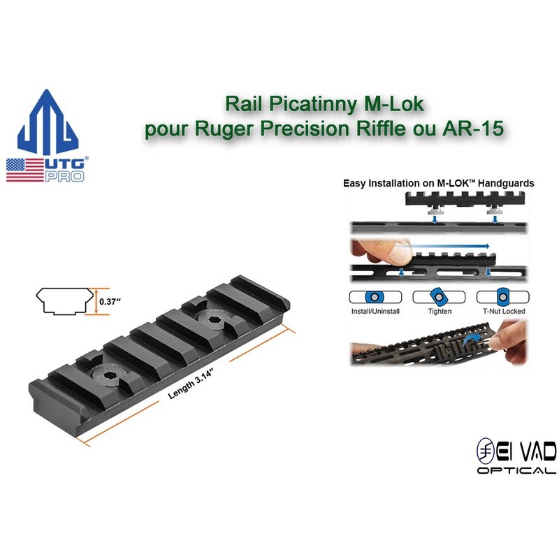 UTG - Rail Picatinny pour garde main M-Lok Black - Ruger Precision Rifle ou AR-15