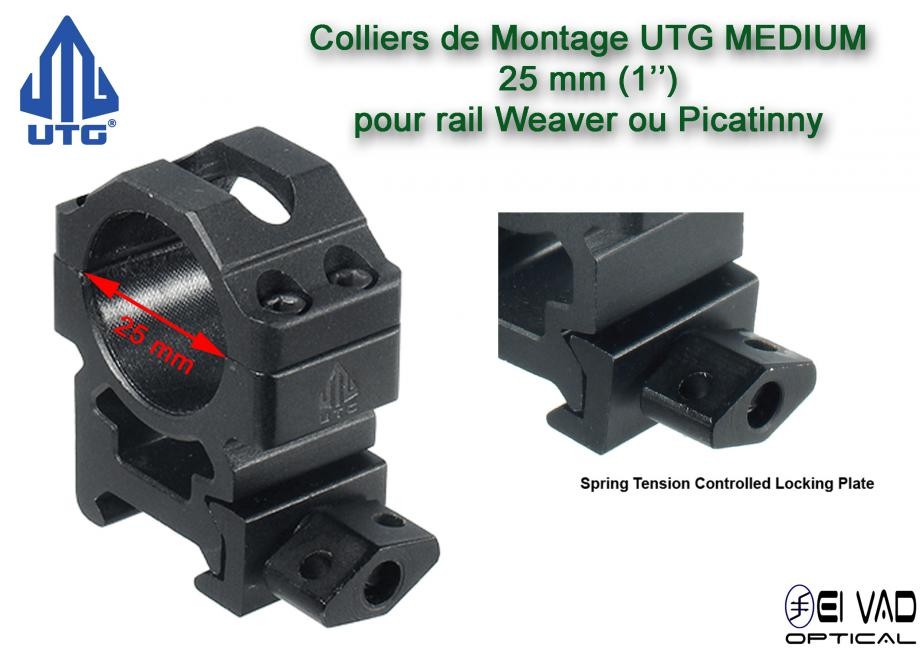 Colliers UTG Medium pour lunette - 25mm pour rail Weaver (21mm)