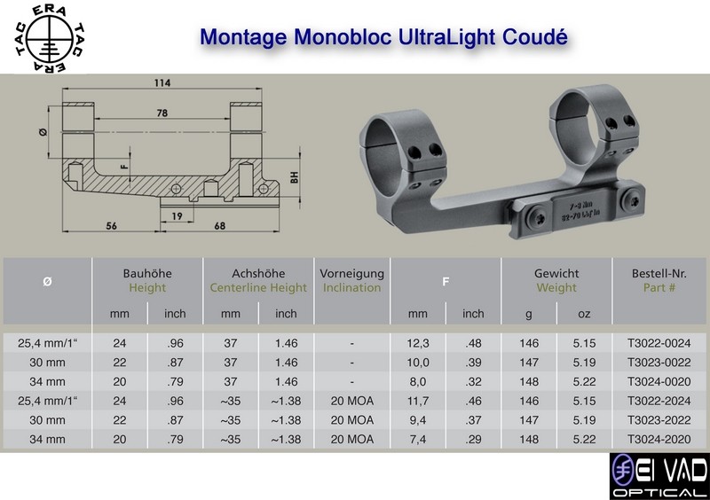 Montage Monobloc ERA-TAC UltraLight 30mm Coudé