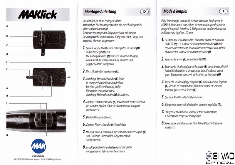 Montage Pivotant MAKlick - compatible BURRIS Fastfire & DocterSight