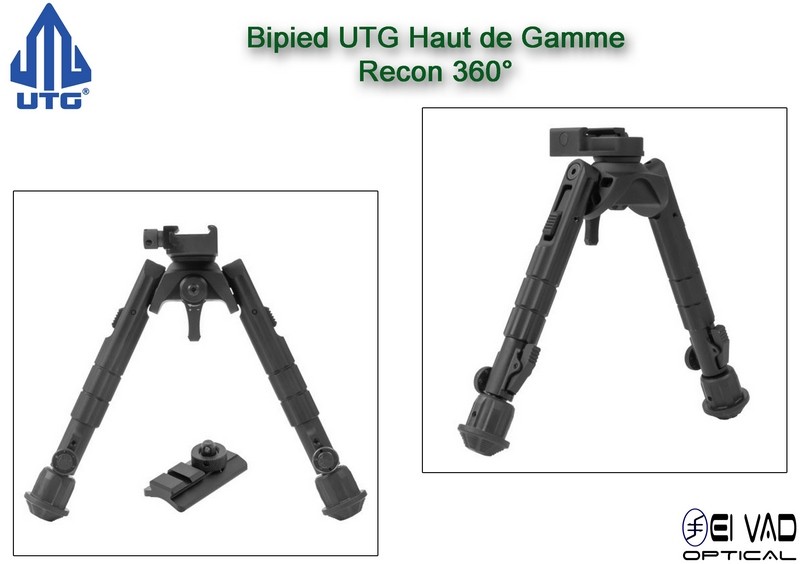 Bipied UTG Tactique Recon 360 Version B - Rail picatinny ou grenadière