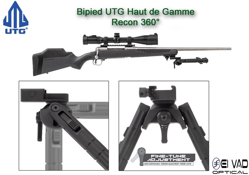 Bipied UTG Tactique Recon 360 Version B - Rail picatinny ou grenadière