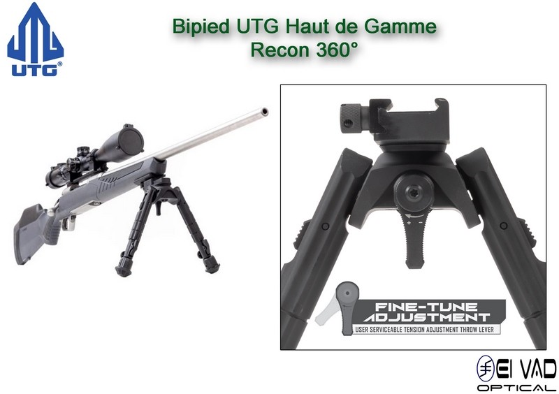 Bipied UTG Tactique Recon 360 Version B - Rail picatinny ou grenadière