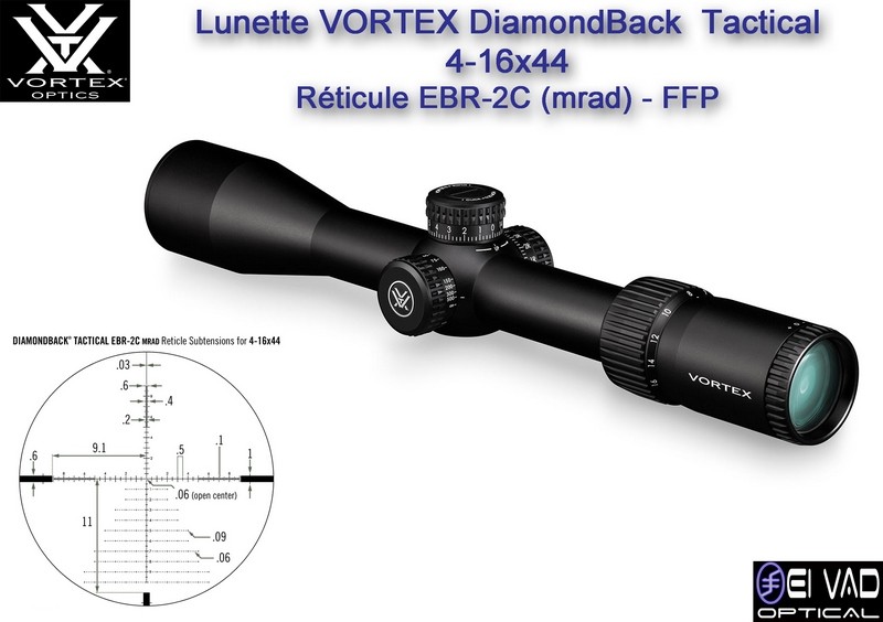 Lunette VORTEX DiamondBack Tactical 4-16x44 FFP - Réticule EBR-2C