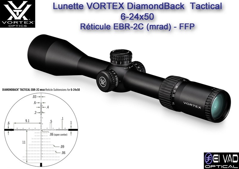 Lunette VORTEX DiamondBack Tactical 6-24x50 FFP - Réticule EBR-2C
