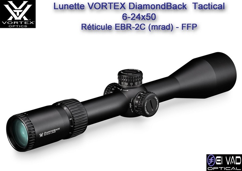 Lunette VORTEX DiamondBack Tactical 6-24x50 FFP - Réticule EBR-2C