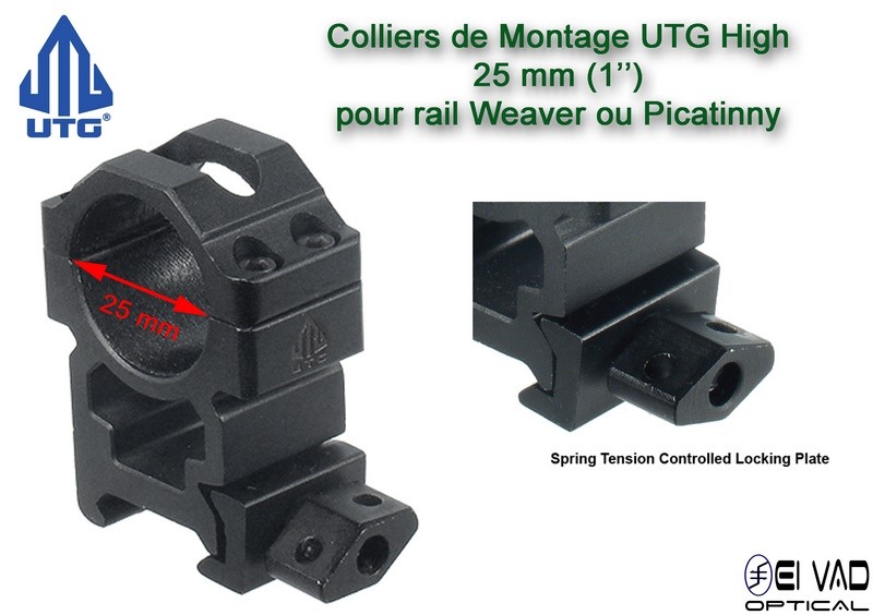 Colliers de montage UTG High - 25 mm pour rail de 21 mm