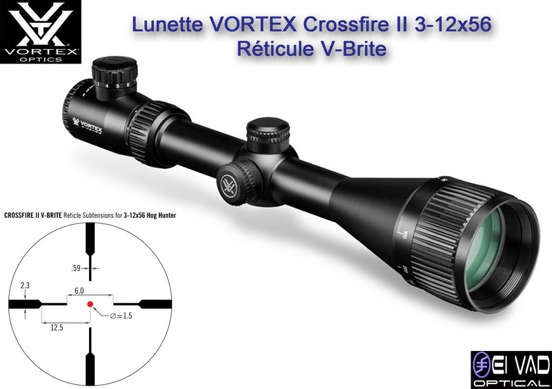 Lunette VORTEX Crossfire II 3-12x56 AO - Réticule lumineux V-Brite
