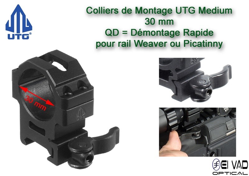 Colliers UTG Medium QD - 30 mm pour rail de 21 mm