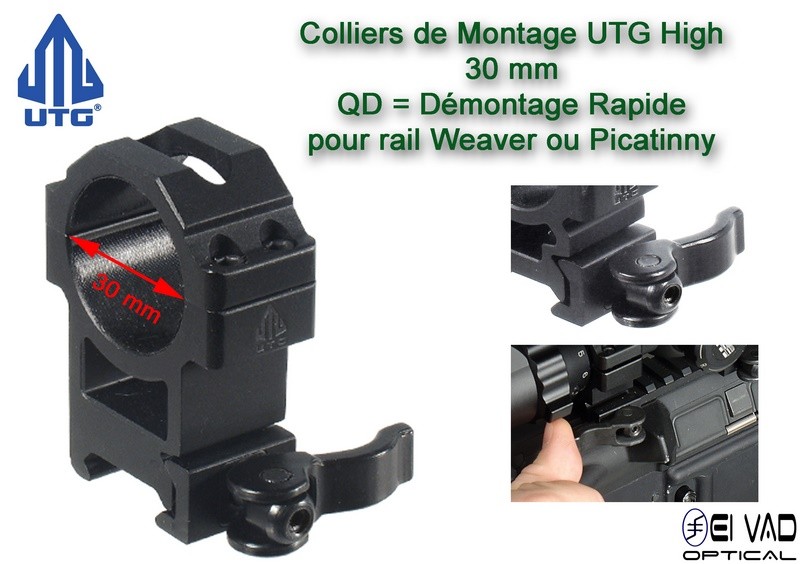 Colliers UTG High QD pour lunette - 30 mm pour rail Weaver (21mm)
