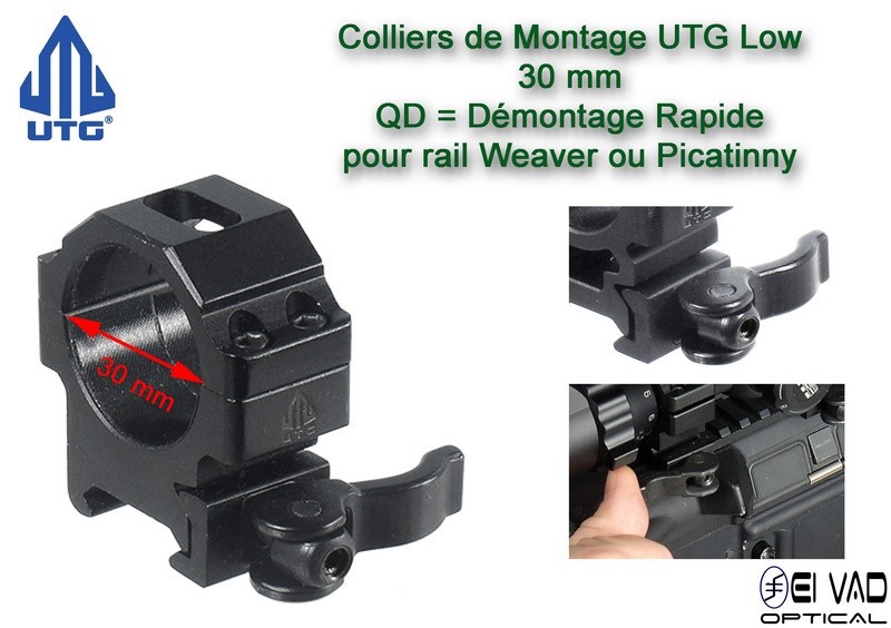 Colliers UTG Low QD pour lunette - 30 mm pour rail Weaver (21 mm)