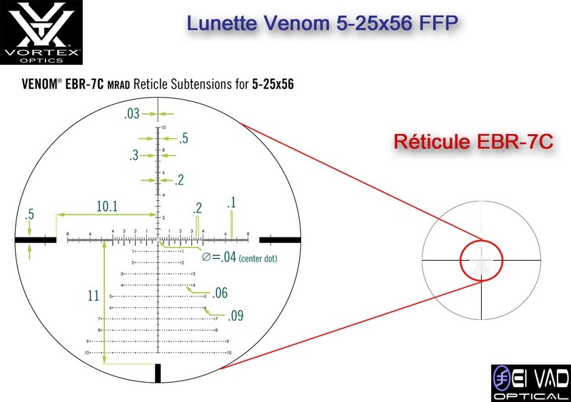 Lunette VORTEX Venom 5-25x56 FFP - Réticule EBR-7C Mrad