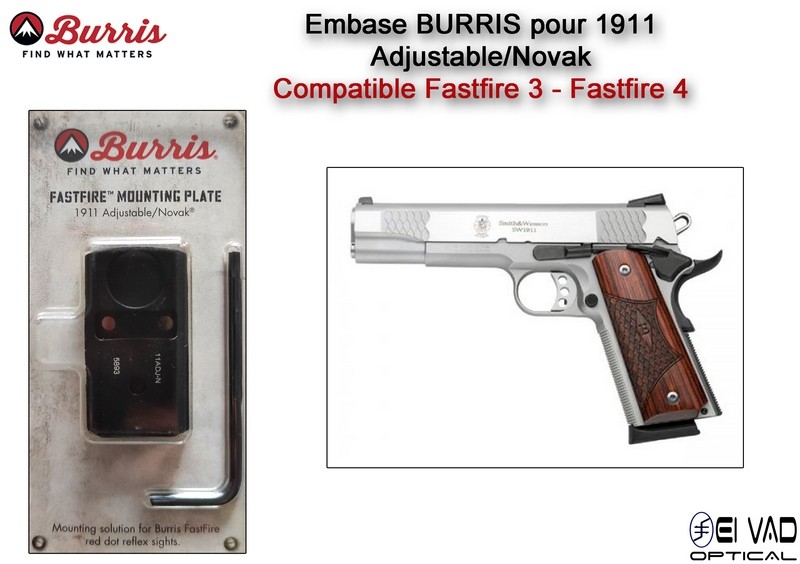 Embase BURRIS pour 1911 Adjustable / Novak - Compatible Fastfire 3 - Fastfire 4