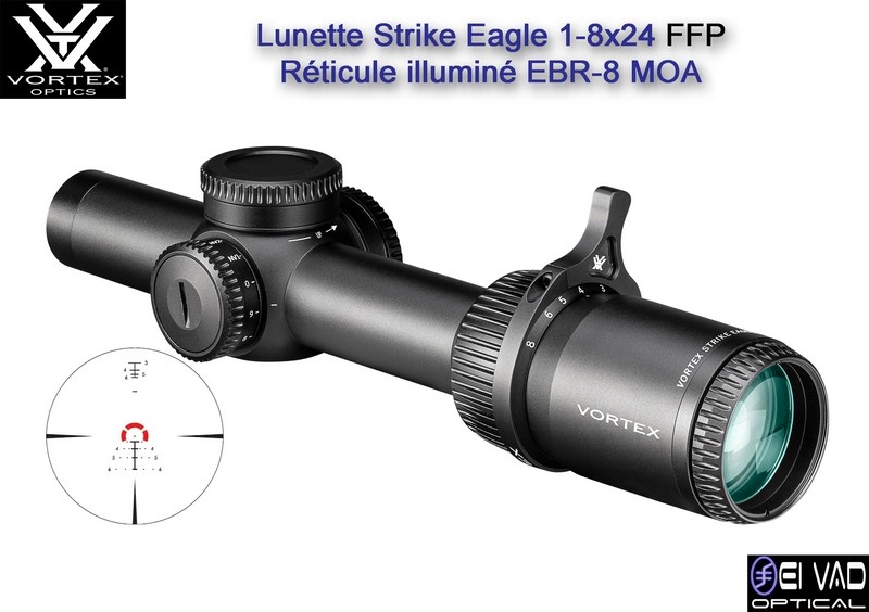 Lunette VORTEX Strike Eagle 1-8x24 FFP Gen 3 - Réticule EBR-8 MOA
