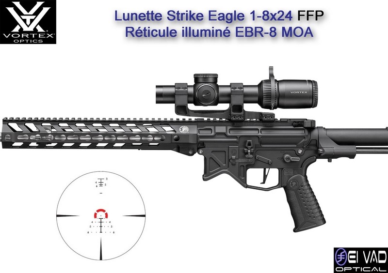 Lunette VORTEX Strike Eagle 1-8x24 FFP Gen 3 - Réticule EBR-8 MOA