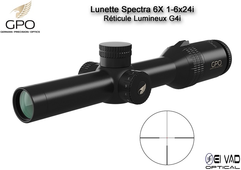 Lunette Chasse GPO SPECTRA 6X 1-6x24i - Réticule Lumineux G4i par Fibre Optique
