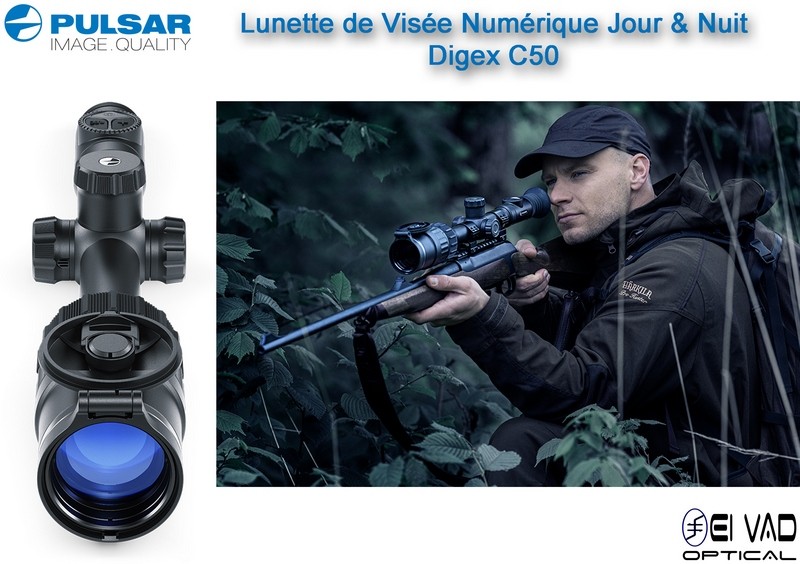 PULSAR - Lunette de Visée Numérique Jour & Nuit - Digex C50 - Lampe Digex-X940S