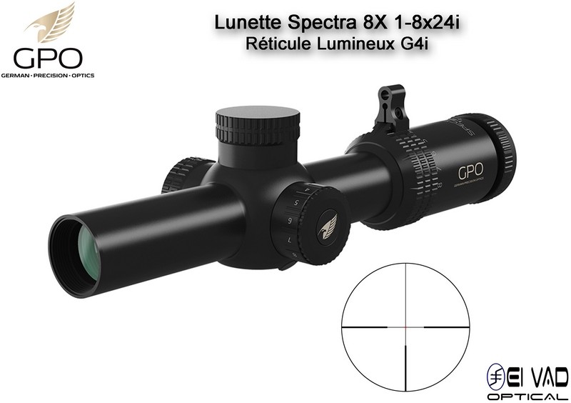 Lunette Chasse GPO SPECTRA 8X 1-8x24i - Réticule Lumineux G4i par Fibre Optique
