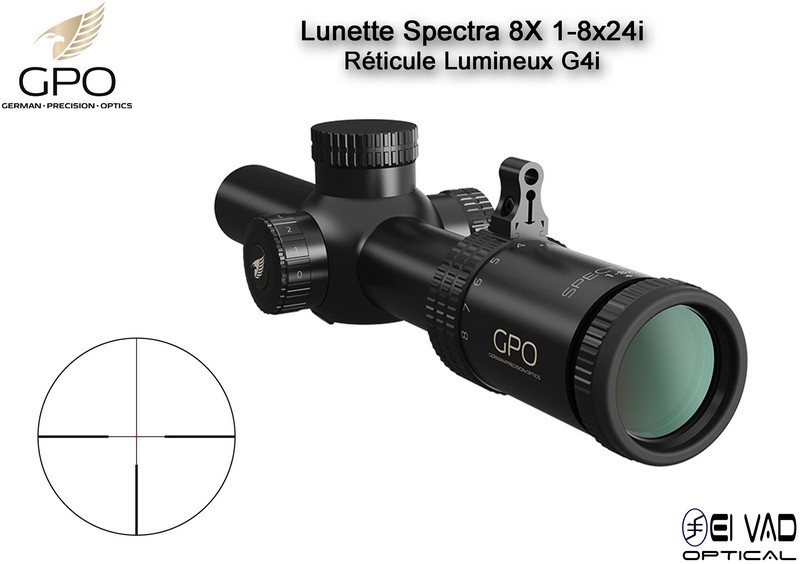 Lunette Chasse GPO SPECTRA 8X 1-8x24i - Réticule Lumineux G4i par Fibre Optique