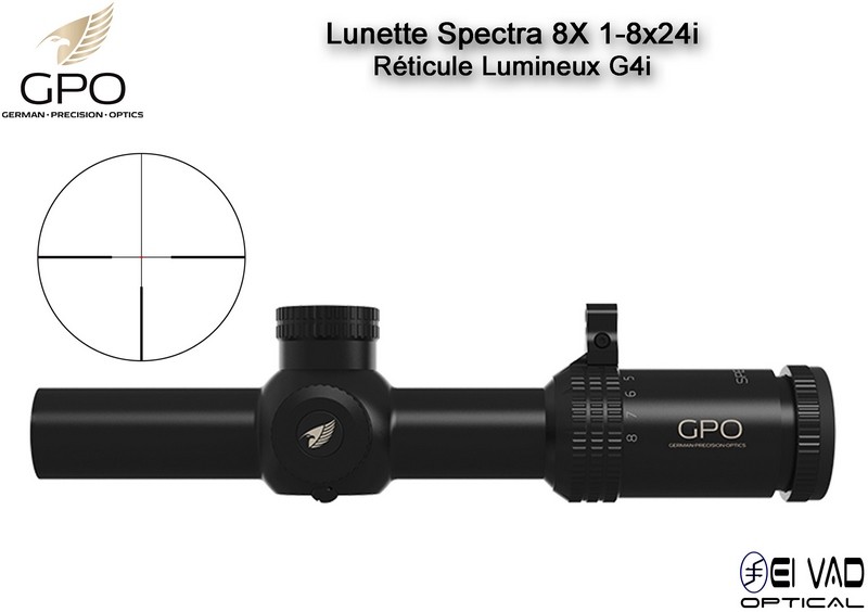 Lunette Chasse GPO SPECTRA 8X 1-8x24i - Réticule Lumineux G4i par Fibre Optique