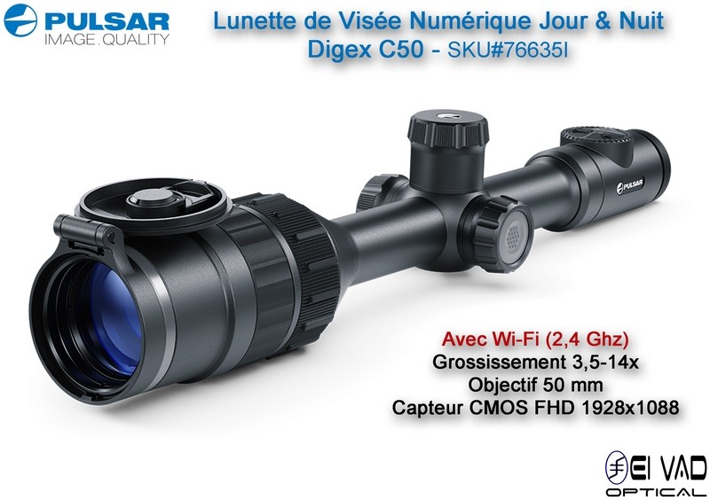 PULSAR - Lunette de Visée Numérique Jour & Nuit - Digex C50 - Lampe Digex-X940S
