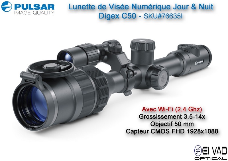 PULSAR - Lunette de Visée Numérique Jour & Nuit - Digex C50 - Lampe Digex-X940S