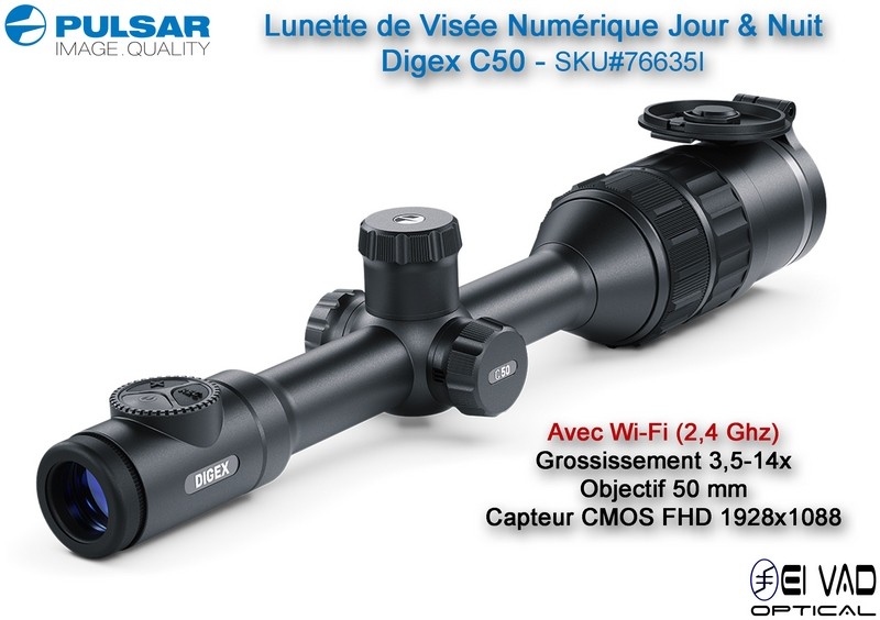 PULSAR - Lunette de Visée Numérique Jour & Nuit - Digex C50 - Lampe Digex-X940S