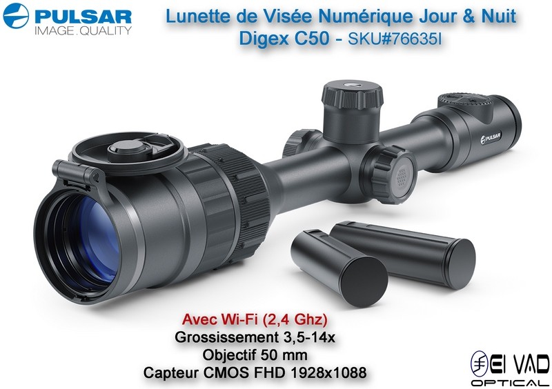PULSAR - Lunette de Visée Numérique Jour & Nuit - Digex C50 - Lampe Digex-X940S