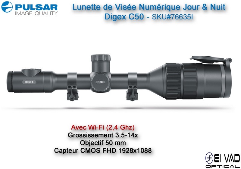 PULSAR - Lunette de Visée Numérique Jour & Nuit - Digex C50 - Lampe Digex-X940S