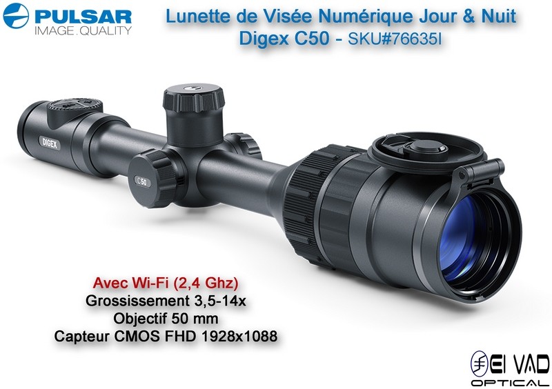 PULSAR - Lunette de Visée Numérique Jour & Nuit - Digex C50 - Lampe Digex-X940S