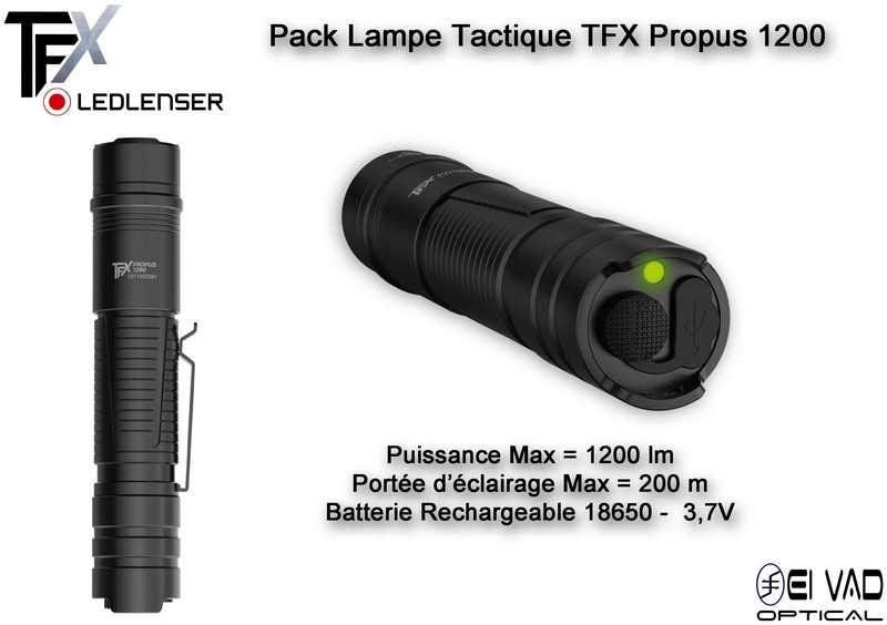 PACK Lampe Tactique TFX Ledlenser PROPUS 1200 rechargeable