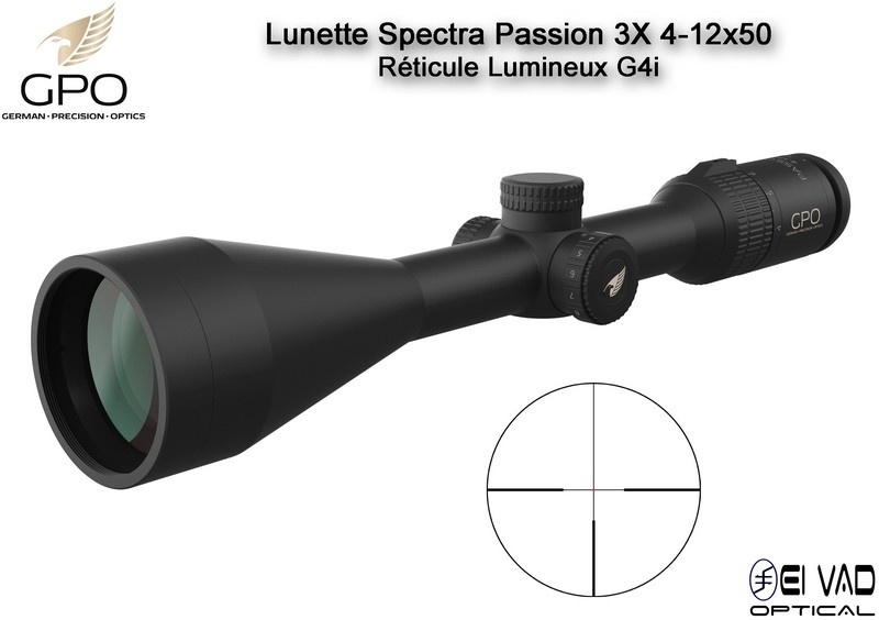 Lunette Chasse GPO SPECTRA PASSION 3X 4-12×50 – Réticule Lumineux G4i par Fibre Optique
