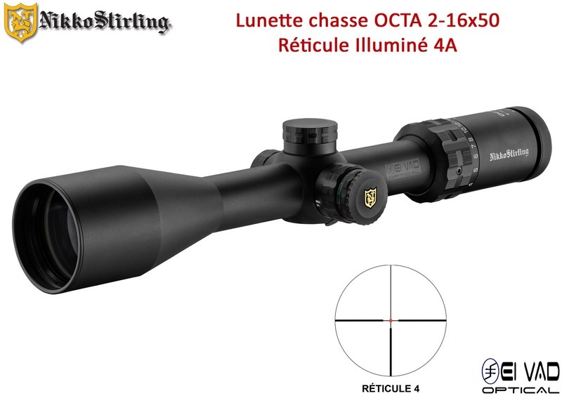 Lunette de Chasse Nikko Stirling OCTA 2-16x50 - Réticule 4A lumineux