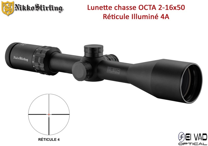 Lunette de Chasse Nikko Stirling OCTA 2-16x50 - Réticule 4A lumineux