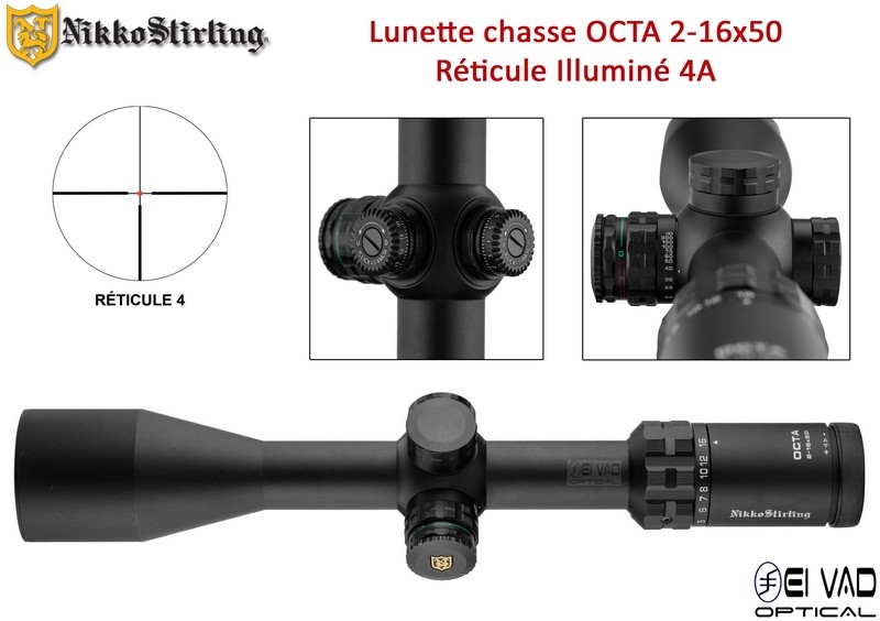 Lunette de Chasse Nikko Stirling OCTA 2-16x50 - Réticule 4A lumineux