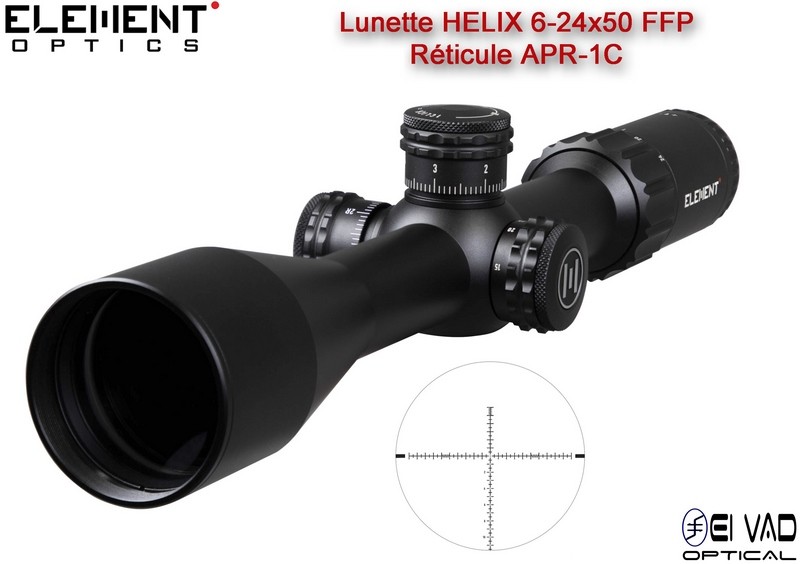 Lunette Element Optics HELIX 6-24x50 FFP - Réticule Lumineux APR-1C MRAD