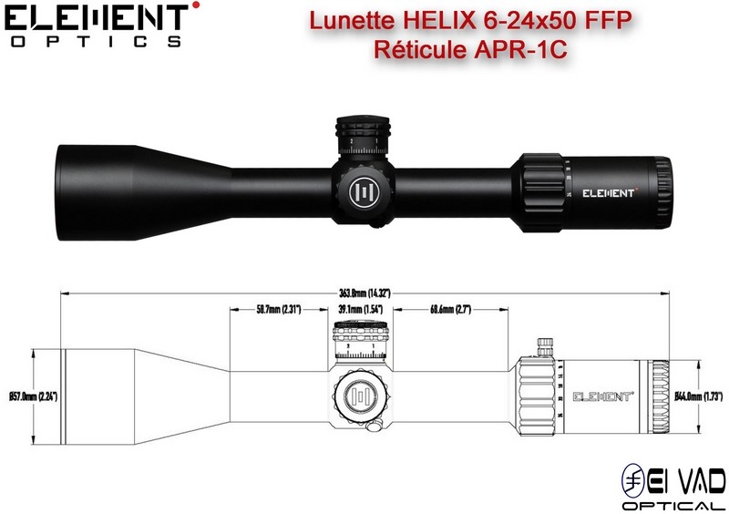 Lunette Element Optics HELIX 6-24x50 FFP - Réticule Lumineux APR-1C MRAD