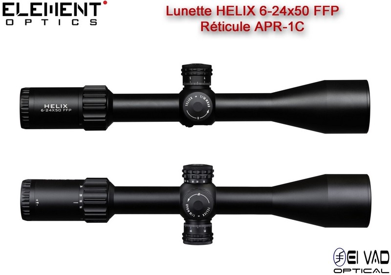 Lunette Element Optics HELIX 6-24x50 FFP - Réticule Lumineux APR-1C MRAD