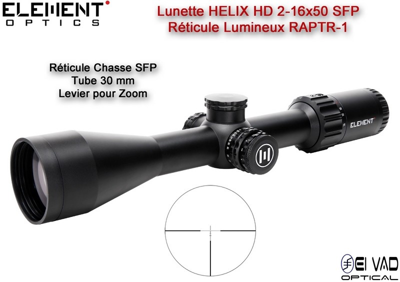 Lunette Chasse Element Optics HELIX HD 2-16x50 SFP - Réticule Lumineux RAPTR-1