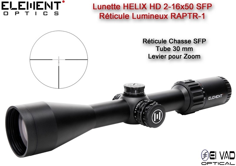 Lunette Chasse Element Optics HELIX HD 2-16x50 SFP - Réticule Lumineux RAPTR-1
