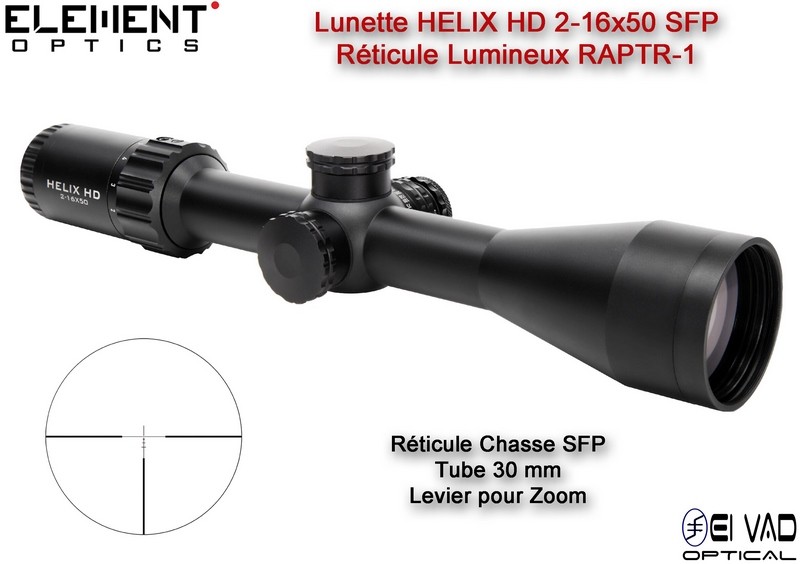 Lunette Chasse Element Optics HELIX HD 2-16x50 SFP - Réticule Lumineux RAPTR-1