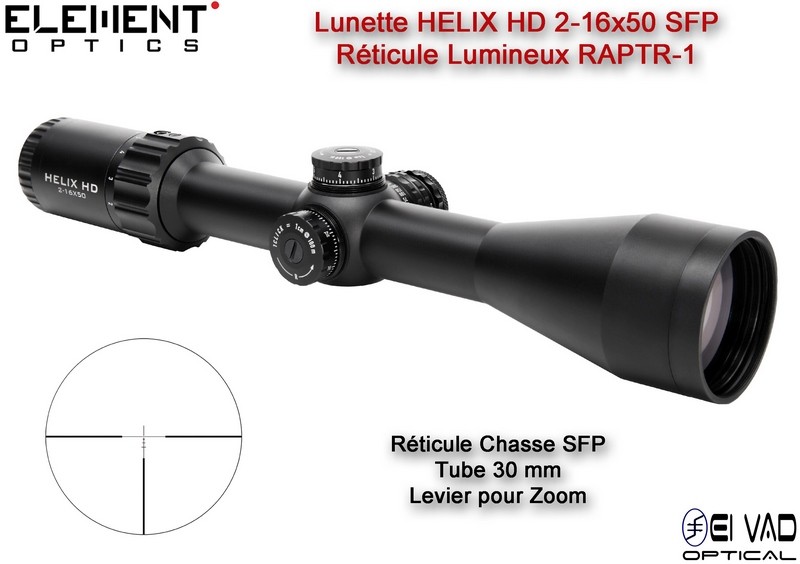 Lunette Chasse Element Optics HELIX HD 2-16x50 SFP - Réticule Lumineux RAPTR-1