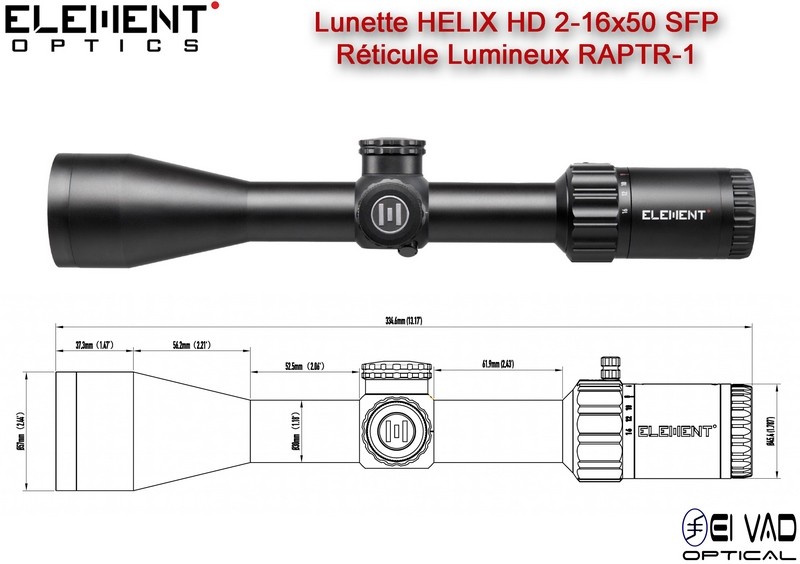Lunette Chasse Element Optics HELIX HD 2-16x50 SFP - Réticule Lumineux RAPTR-1