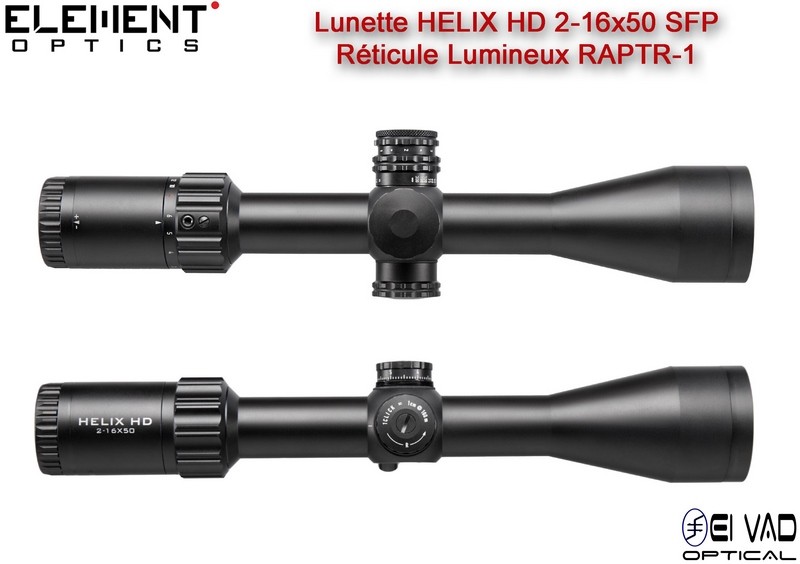 Lunette Chasse Element Optics HELIX HD 2-16x50 SFP - Réticule Lumineux RAPTR-1