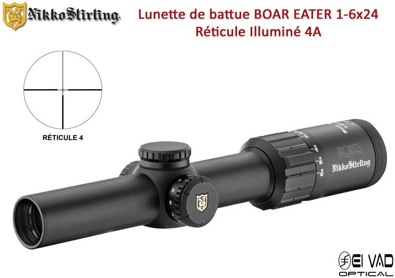 Lunette de Battue Nikko Stirling BOAR EATER 1-6x24 - Réticule 4A lumineux