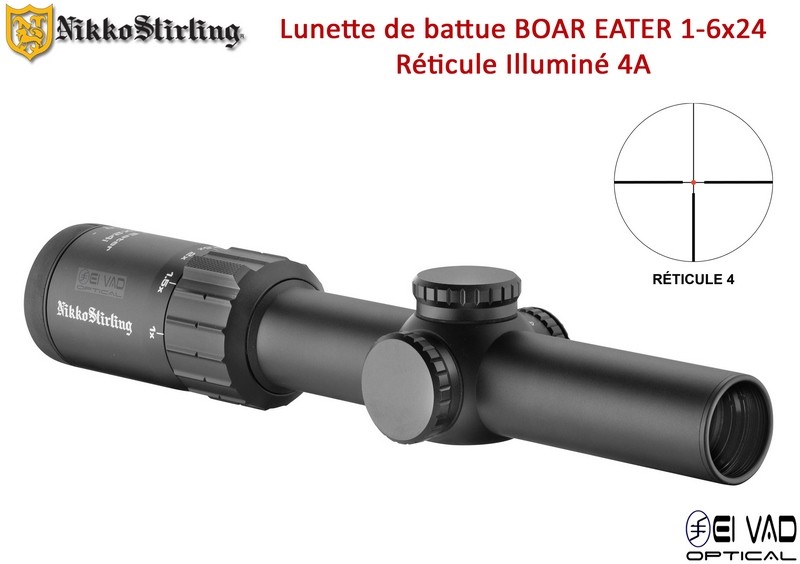Lunette de Battue Nikko Stirling BOAR EATER 1-6x24 - Réticule 4A lumineux
