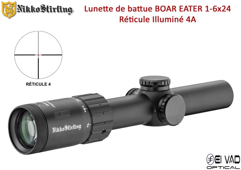 Lunette de Battue Nikko Stirling BOAR EATER 1-6x24 - Réticule 4A lumineux